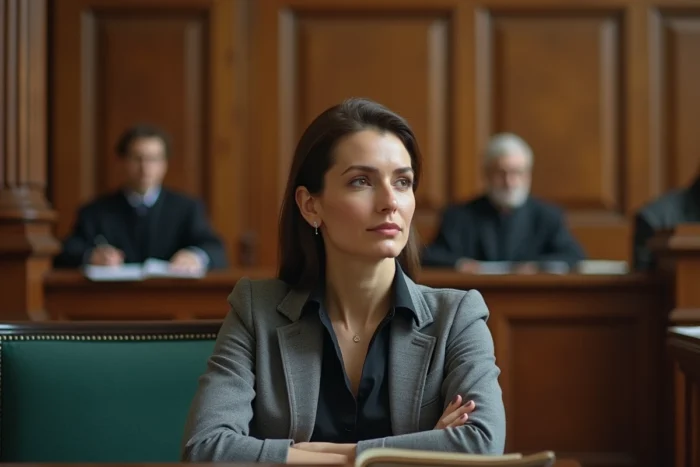 Femme avocate assistant à une audience civile dans un tribunal français illustrant l'application de l'article 700 du CPC